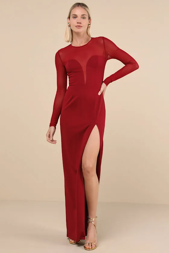 Impeccable Mystique Burgundy Long Sleeve Maxi Dress sold by Lulus