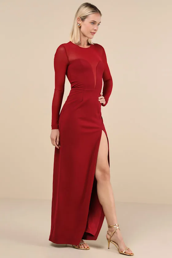 Impeccable Mystique Burgundy Long Sleeve Maxi Dress sold by Lulus product image thumbnail 2