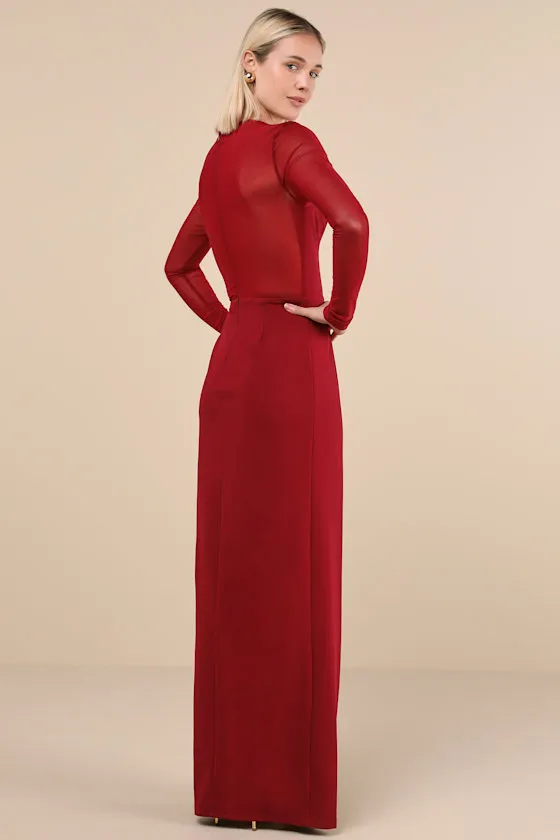 Impeccable Mystique Burgundy Long Sleeve Maxi Dress sold by Lulus product image thumbnail 3