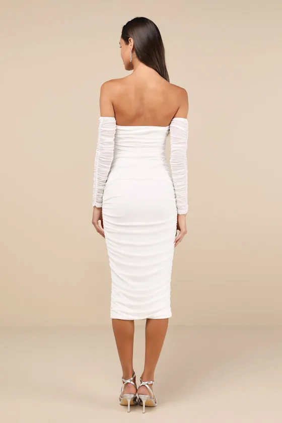 Desirable Date Ivory Mesh Ruched Off-the-Shoulder Midi Dress sold by Lulus product image thumbnail 4