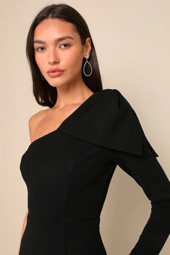 Sophisticated Poise Black Bow One-Shoulder Maxi Dress sold by Lulus product image thumbnail 4