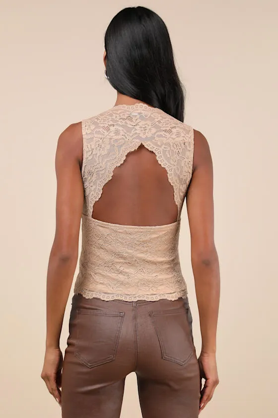 Flirtatious Statement Tan Lace Back Cutout Tank Top sold by Lulus product image thumbnail 3