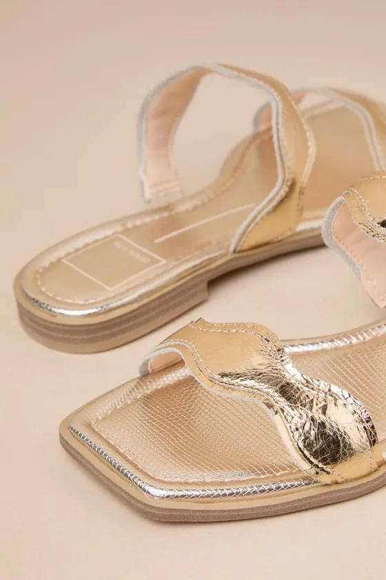 Ilva Low Heel Gold Distressed Leather Slide Sandals sold by Lulus product image thumbnail 4
