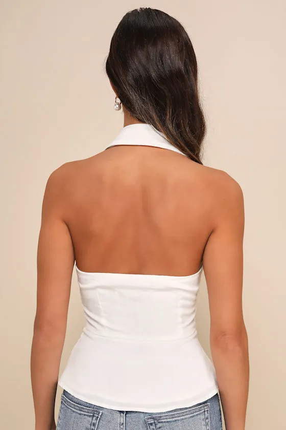 Sophisticated Summer Ivory Button-Up Collared Vest Halter Top sold by Lulus product image thumbnail 2