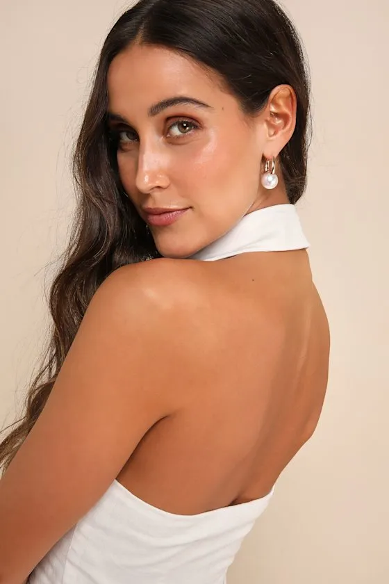 Sophisticated Summer Ivory Button-Up Collared Vest Halter Top sold by Lulus product image thumbnail 4