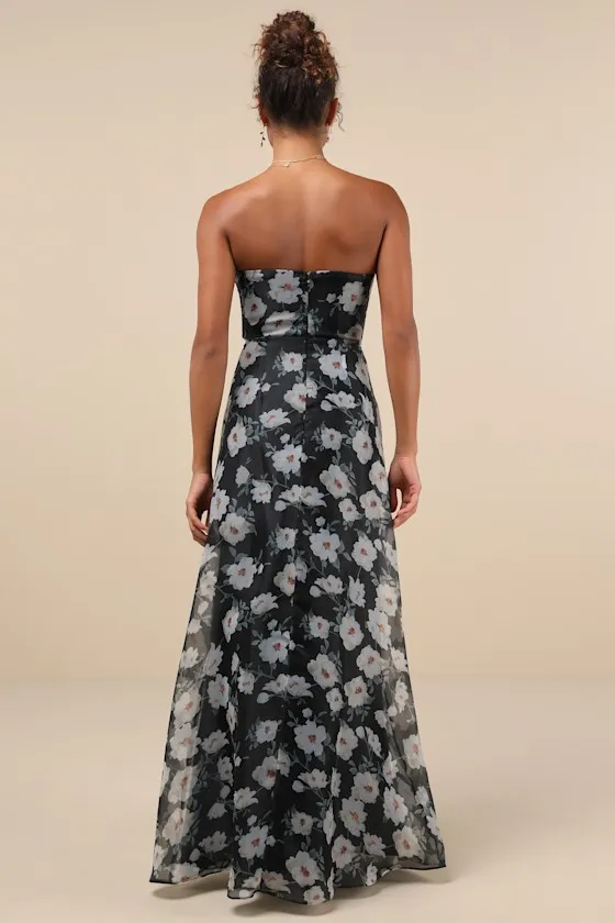 Chic Preciousness Black Floral Organza Bustier Maxi Dress sold by Lulus product image thumbnail 3
