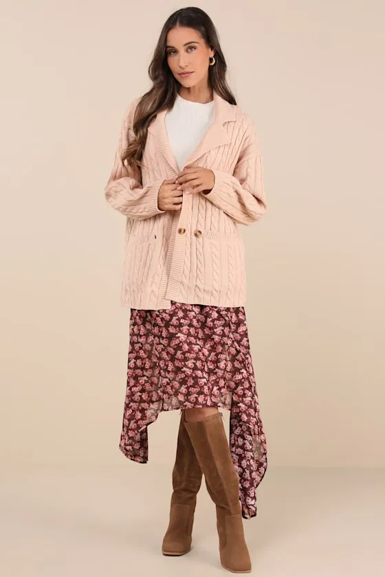 Majorly Comfy Beige Cable Knit Double Breasted Cardigan Sweater sold by Lulus product image thumbnail 2