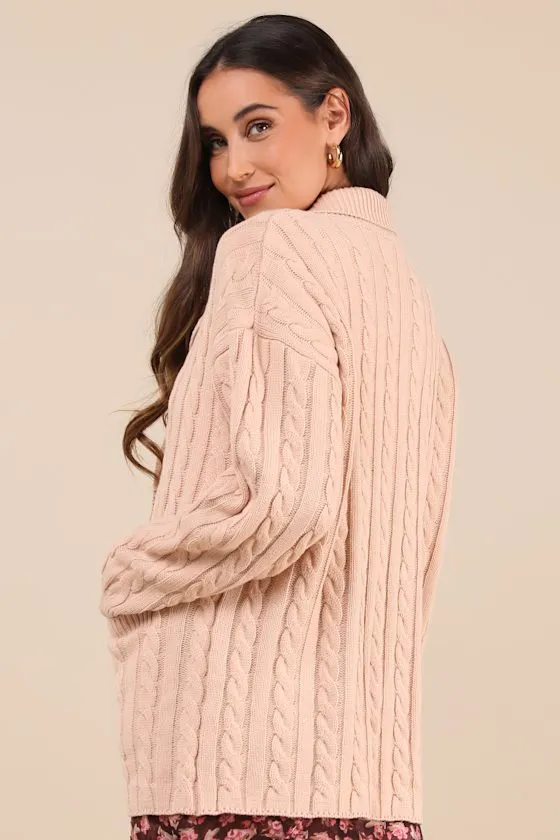 Majorly Comfy Beige Cable Knit Double Breasted Cardigan Sweater sold by Lulus product image thumbnail 3