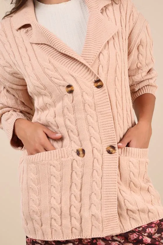Majorly Comfy Beige Cable Knit Double Breasted Cardigan Sweater sold by Lulus product image thumbnail 4
