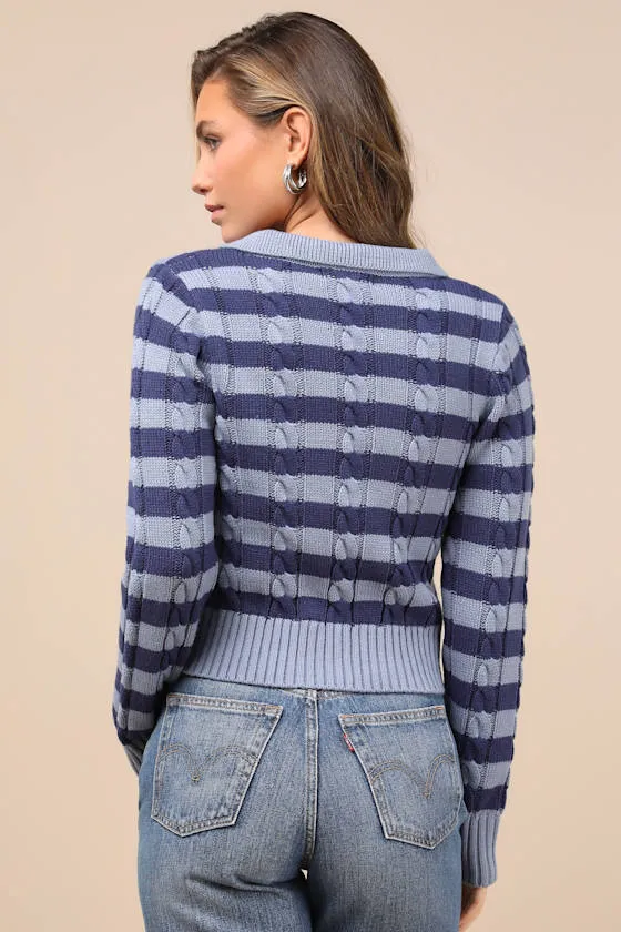 Cute Excellence Blue Striped Cable Knit Sweater sold by Lulus product image thumbnail 3