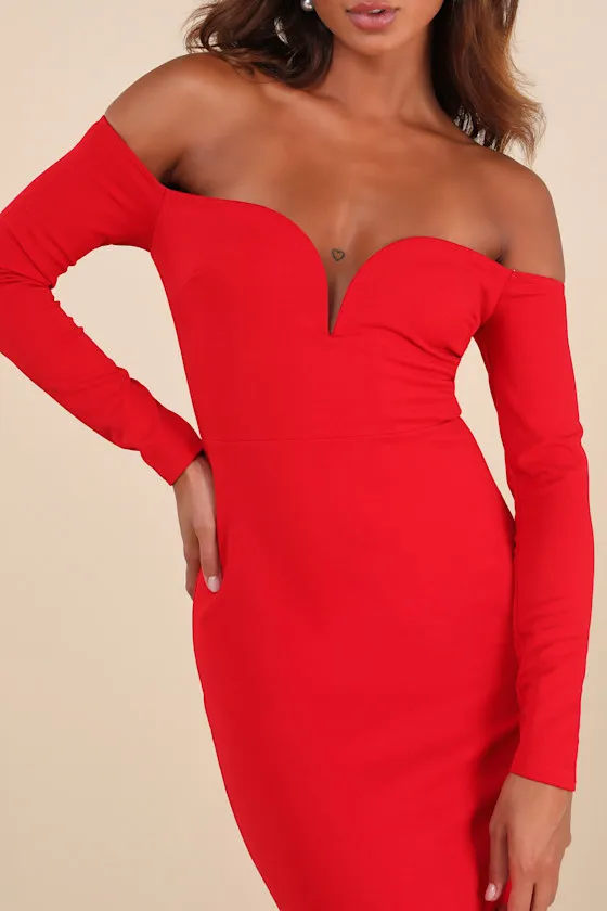Opulent Perfection Red Long Sleeve Off-the-Shoulder Maxi Dress sold by Lulus product image thumbnail 3