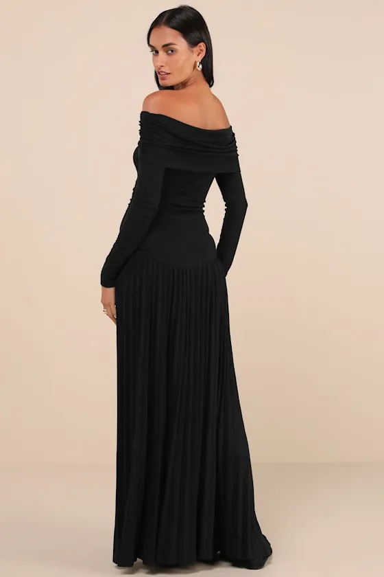 Field of Dreams Black Pleated Off-the-Shoulder Maxi Dress sold by Lulus product image thumbnail 3