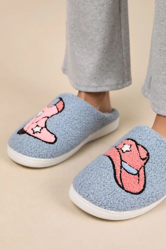 Cozi Blue and Pink Western Shearling Slippers sold by Lulus product image thumbnail 2