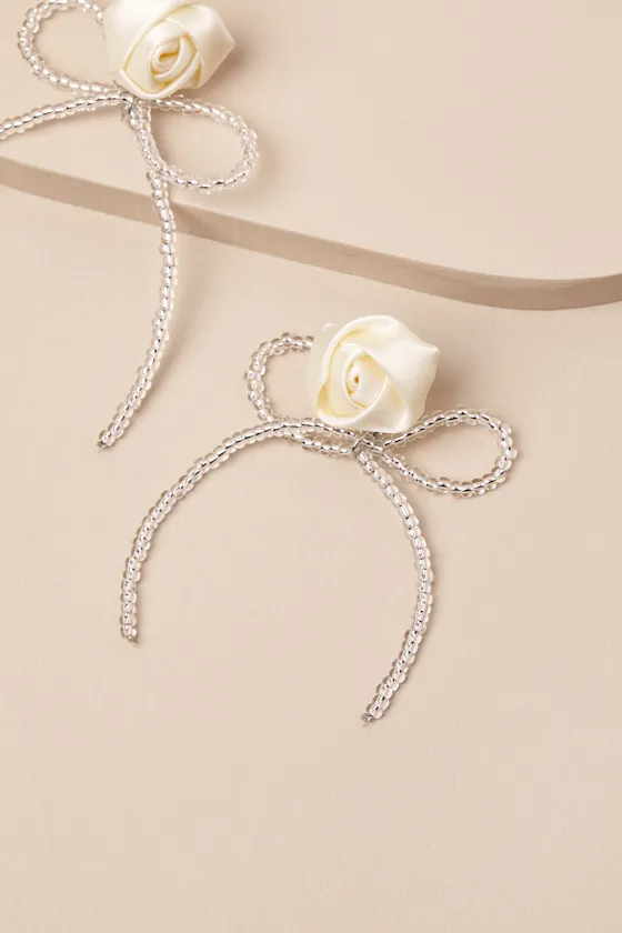 Lanney Ivory Rosette Beaded Bow Earrings sold by Lulus product image thumbnail 2