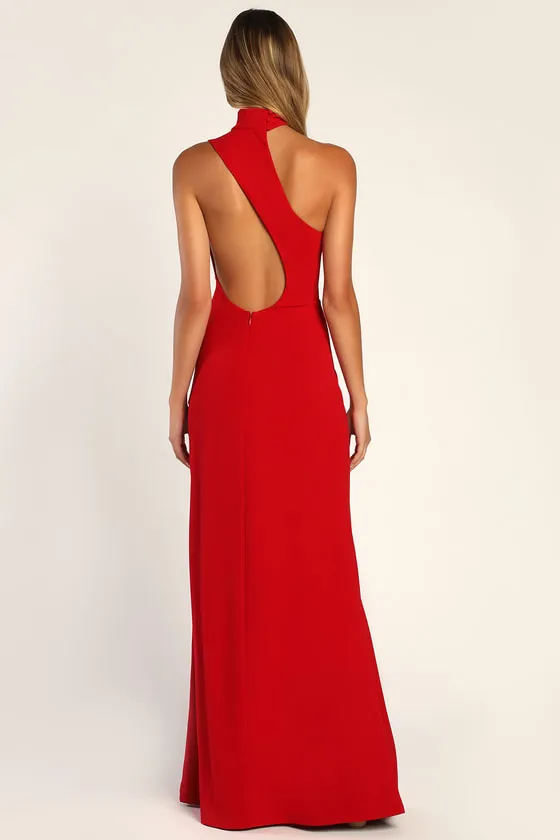 Keep It Interesting Red Asymmetrical Cutout Halter Maxi Dress sold by Lulus product image thumbnail 4