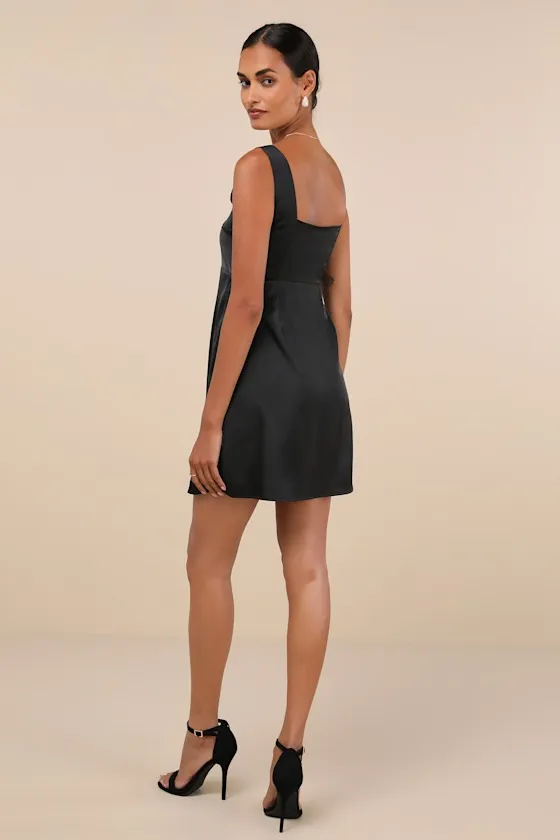 Truly the Cutest Black Satin Square Neck Mini Dress sold by Lulus product image thumbnail 2