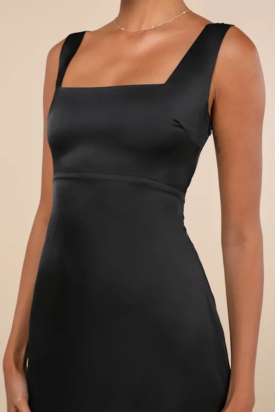 Truly the Cutest Black Satin Square Neck Mini Dress sold by Lulus product image thumbnail 3