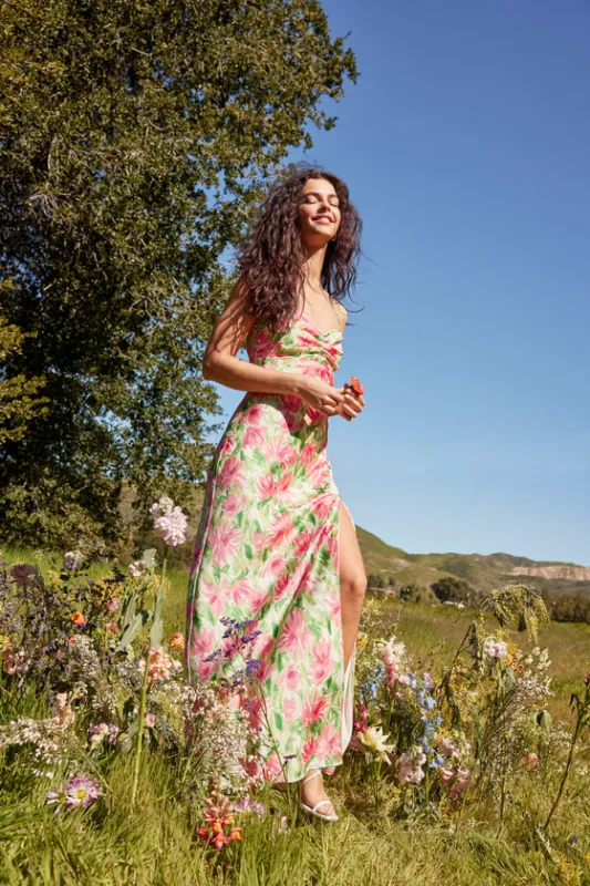 Vacay Getaway Ivory Multi Floral Print Backless Maxi Dress sold by Lulus