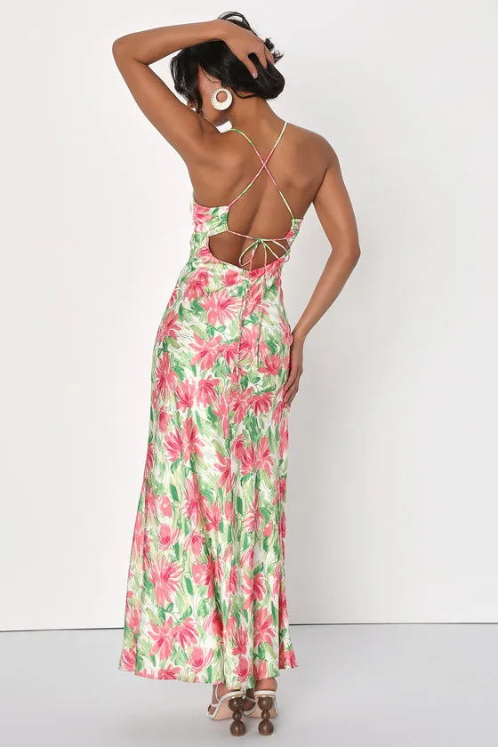 Vacay Getaway Ivory Multi Floral Print Backless Maxi Dress sold by Lulus product image thumbnail 3