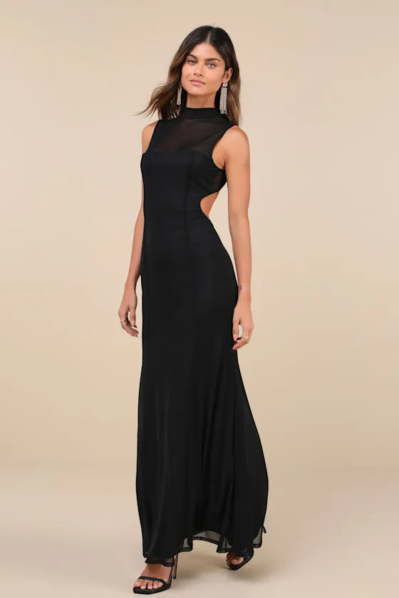 Notably Iconic Black Mesh Backless Maxi Dress sold by Lulus product image thumbnail 4