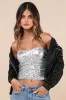 My Favorite Sparkle Silver Sequin Ruched Strapless Crop Top sold by Lulus