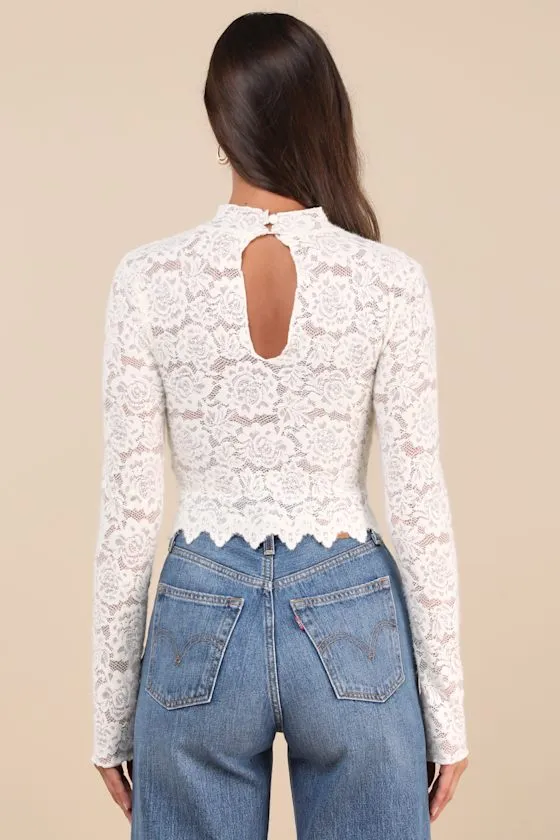 Exquisite Essential Ivory Fuzzy Lace Ruched Long Sleeve Top sold by Lulus product image thumbnail 2