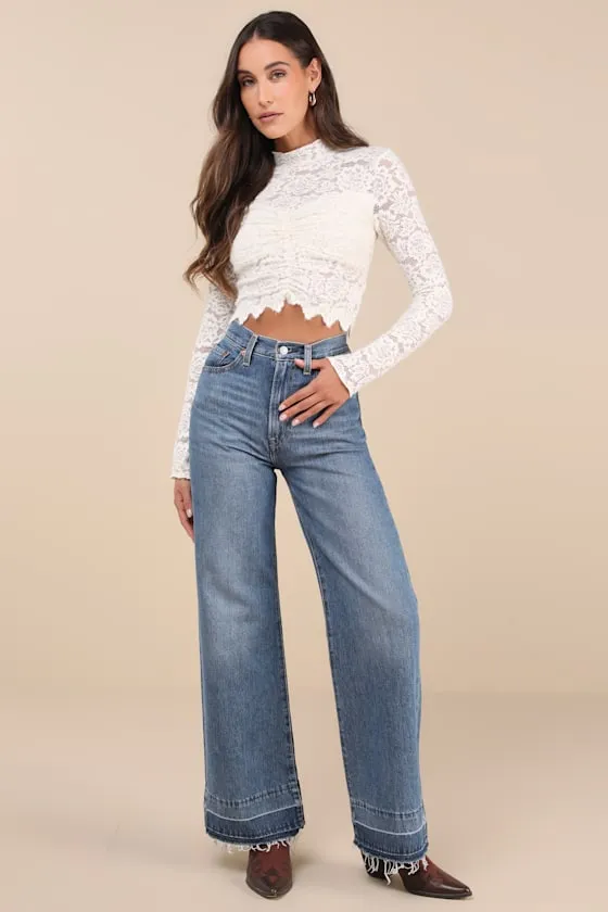 Exquisite Essential Ivory Fuzzy Lace Ruched Long Sleeve Top sold by Lulus product image thumbnail 3