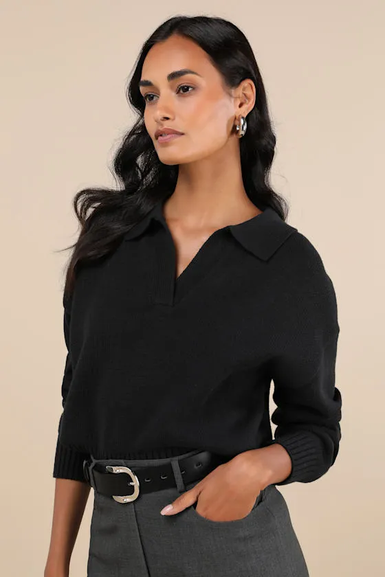 Cozy Forecast Black Collared Pullover Sweater sold by Lulus