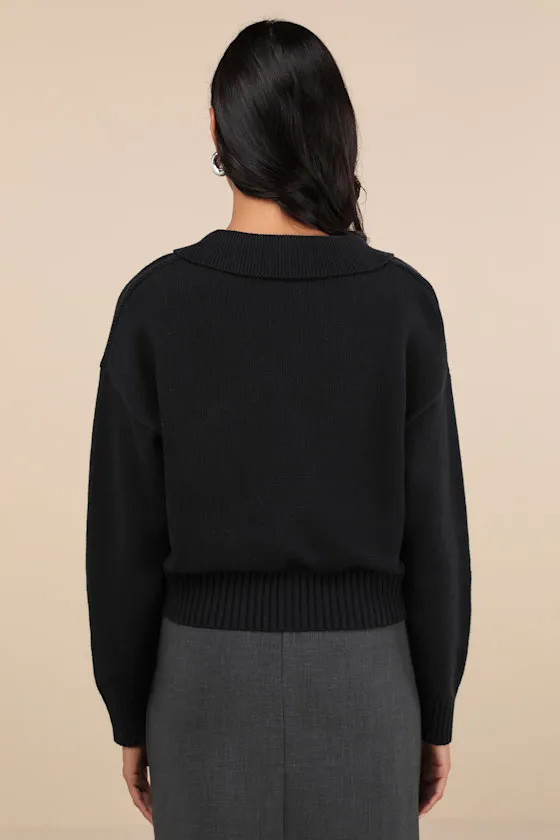 Cozy Forecast Black Collared Pullover Sweater sold by Lulus product image thumbnail 3