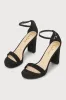 Kinsella Black Suede Platform Ankle Strap High Heels sold by Lulus