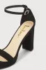 Kinsella Black Suede Platform Ankle Strap High Heels sold by Lulus