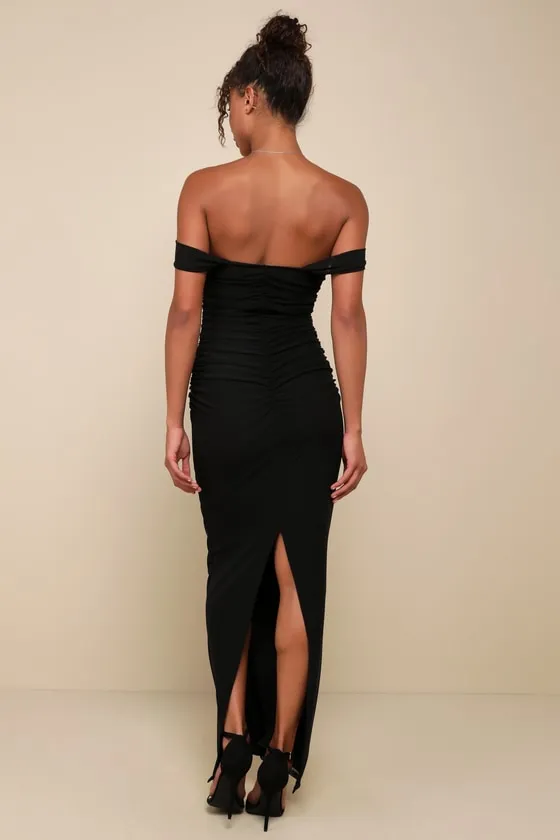 Amazing Presence Black Mesh Ruched Column Maxi Dress sold by Lulus product image thumbnail 2