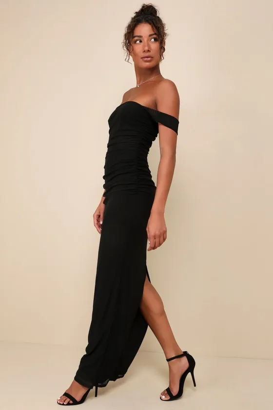 Amazing Presence Black Mesh Ruched Column Maxi Dress sold by Lulus product image thumbnail 3