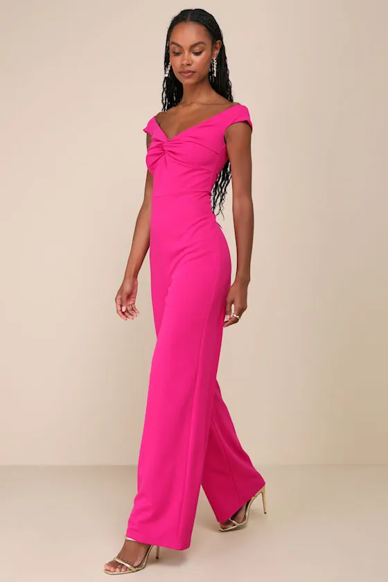 Stunning Existence Magenta Off-the-Shoulder Knot-Front Jumpsuit sold by Lulus product image thumbnail 4