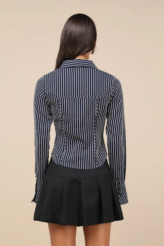 Stylish Choice Navy and White Striped Bustier Button-Up Top sold by Lulus product image thumbnail 2