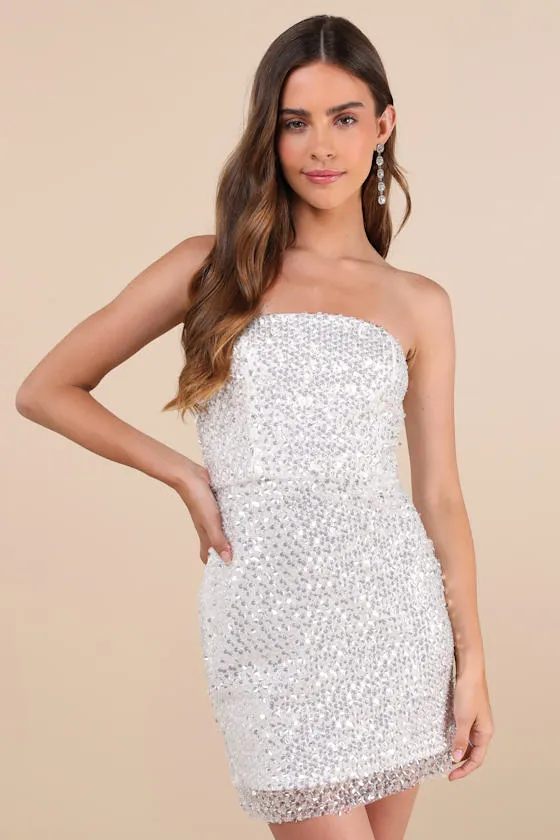 All Night Occasion White Sequin Strapless Bodycon Mini Dress sold by Lulus product image thumbnail 3