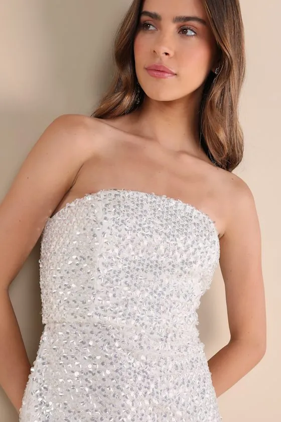 All Night Occasion White Sequin Strapless Bodycon Mini Dress sold by Lulus product image thumbnail 4