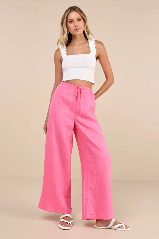 Emma Hot Pink Linen Wide-Leg Drawstring Pants sold by Lulus