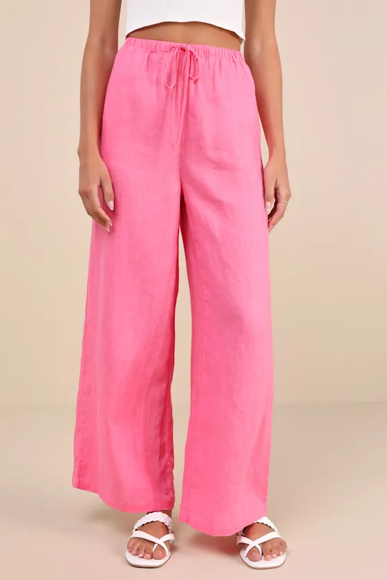 Emma Hot Pink Linen Wide-Leg Drawstring Pants sold by Lulus product image thumbnail 2
