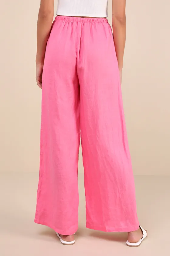 Emma Hot Pink Linen Wide-Leg Drawstring Pants sold by Lulus product image thumbnail 3