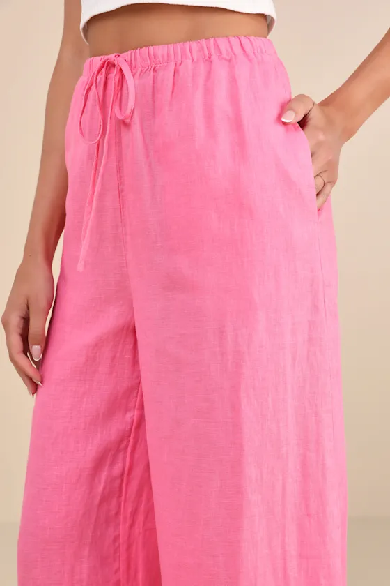 Emma Hot Pink Linen Wide-Leg Drawstring Pants sold by Lulus product image thumbnail 4