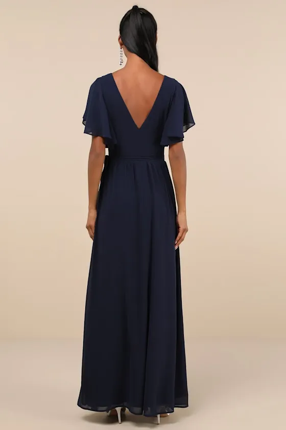 Convincing Grace Navy Blue Flutter Sleeve Wrap Maxi Dress sold by Lulus product image thumbnail 2
