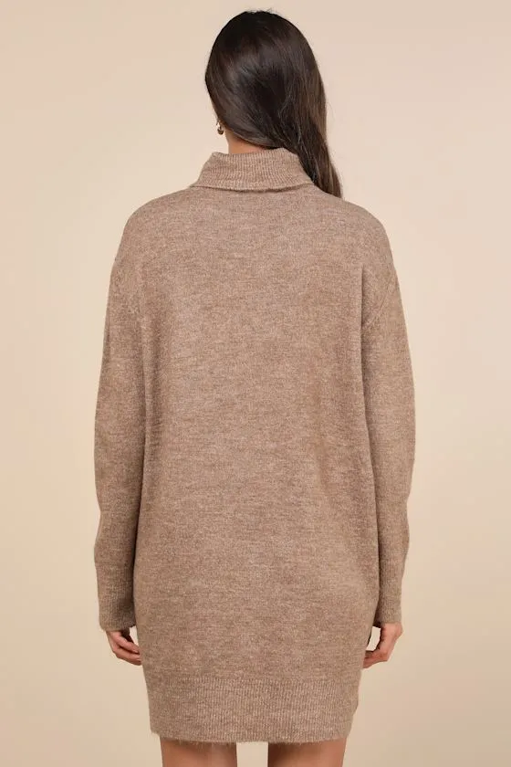 Positively Charming Heather Brown Turtleneck Mini Sweater Dress sold by Lulus product image thumbnail 2