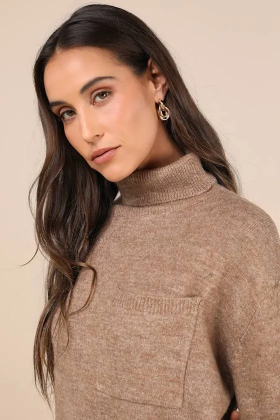 Positively Charming Heather Brown Turtleneck Mini Sweater Dress sold by Lulus product image thumbnail 4