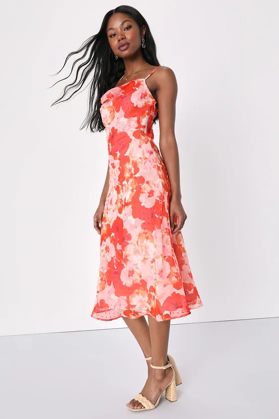Fabulous Destiny Pink Floral Swiss Dot Cowl Neck Midi Dress sold by Lulus product image thumbnail 3