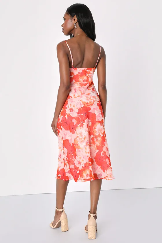 Fabulous Destiny Pink Floral Swiss Dot Cowl Neck Midi Dress sold by Lulus product image thumbnail 4