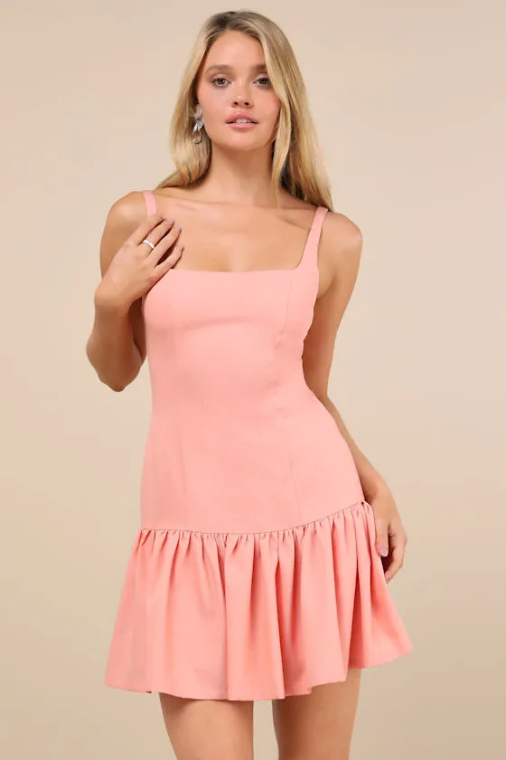 Adorable Concept Peach Lace-Up Backless Drop Waist Mini Dress sold by Lulus