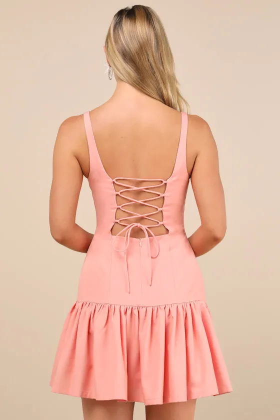 Adorable Concept Peach Lace-Up Backless Drop Waist Mini Dress sold by Lulus product image thumbnail 2