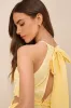 Perfectly Serene Light Yellow Eyelet Ruffled Tie-Back Midi Dress sold by Lulus