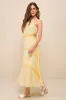 Perfectly Serene Light Yellow Eyelet Ruffled Tie-Back Midi Dress sold by Lulus